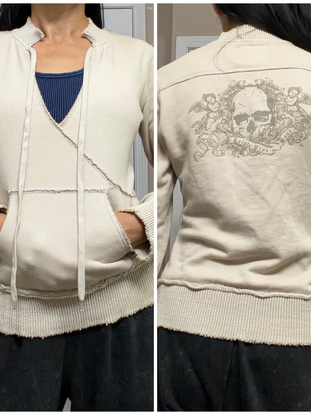Vintage Y2K Triple Five Soul Distressed Cyber Grunge Sweater Scull Graphic Sz S